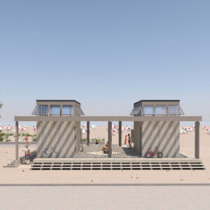 Front elevation rendering of the Bathing Pavilion.