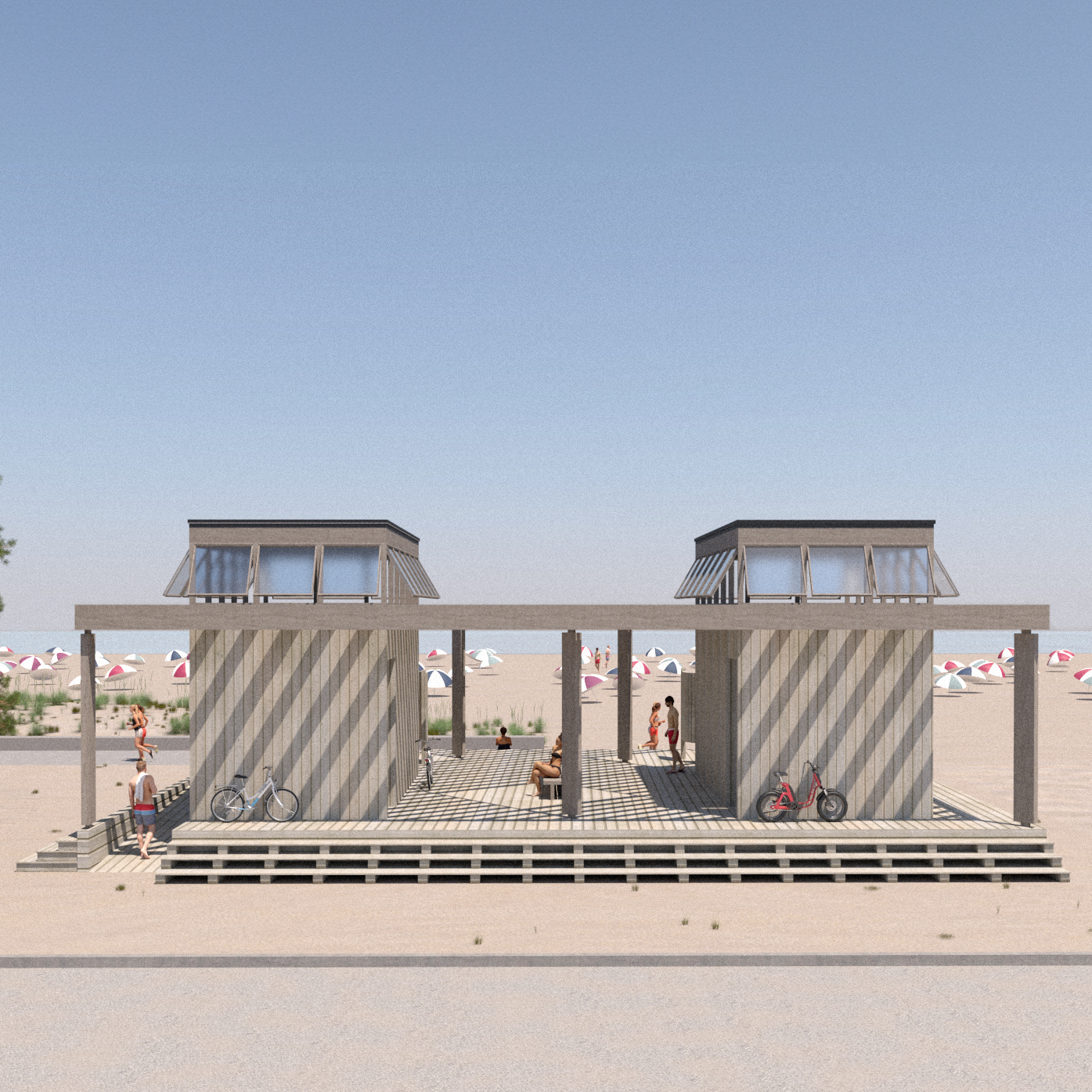 Front elevation rendering of the Bathing Pavilion.
